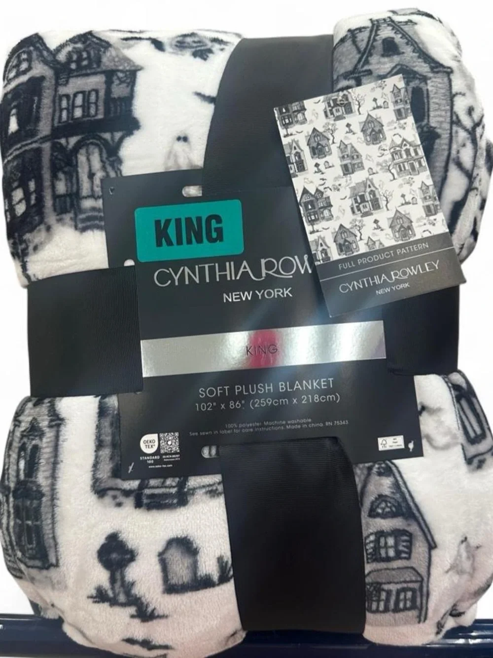 Cynthia Rowley New York Black & White Halloween Haunted House Blanket, King